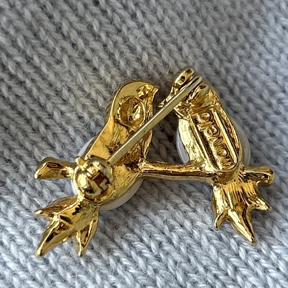 Vintage Marbella Gold Tone With Faux Pearl Lovebirds On A Branch Brooch - Picture 4 of 4